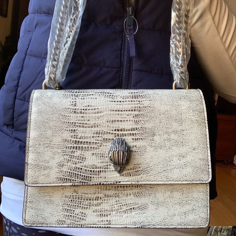 SOLD⛔️Authentic KURT GEIGER LONDON Lizard embossed leather medium flap Crosby - Picture 3 of 15